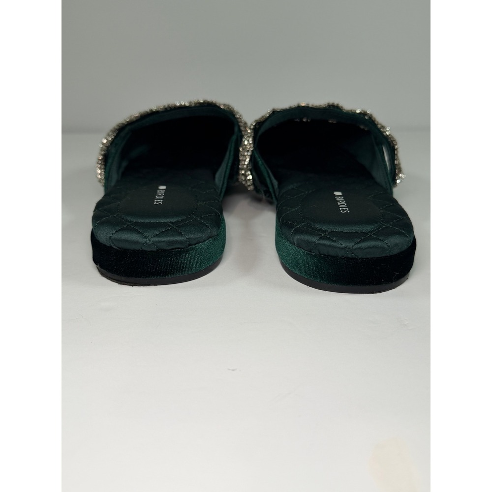Birdies The Swan Mule Women 9 Green Velvet Crystal Embellished Pointed Toe Flat - Picture 3 of 12
